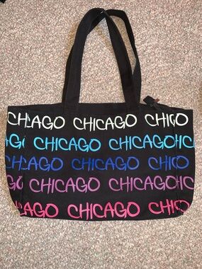 Chicago Script Black Tote Bag with Multicolor Print